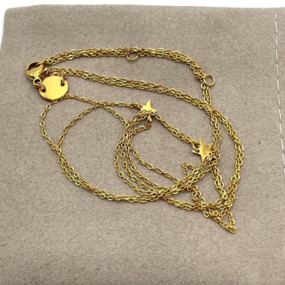 Jennifer Zeuner JZJ Gold Plated Stars Double Strand Layered Necklace 16.5"-18.5" - Picture 3 of 4